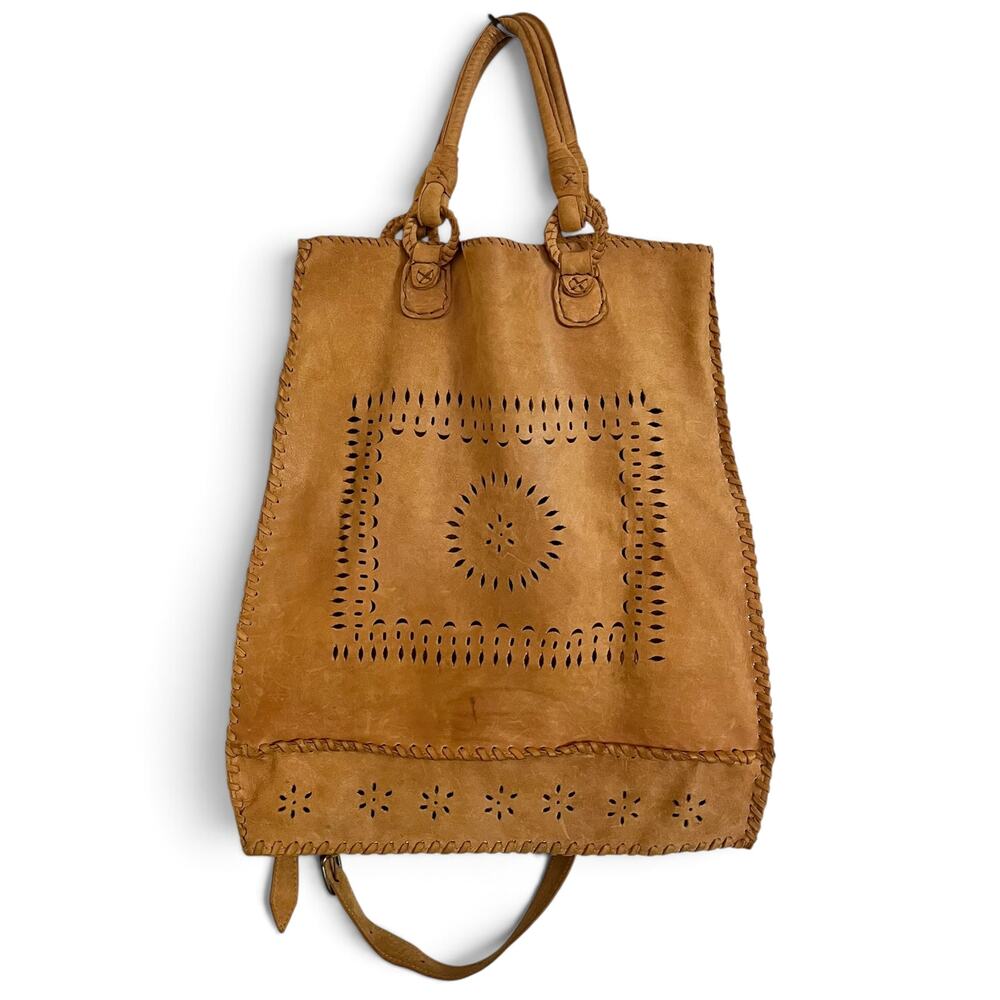 En Shalla Suede Lamb Leather Camel Shakara Ensbag Crossbody Foldover Tote Bag